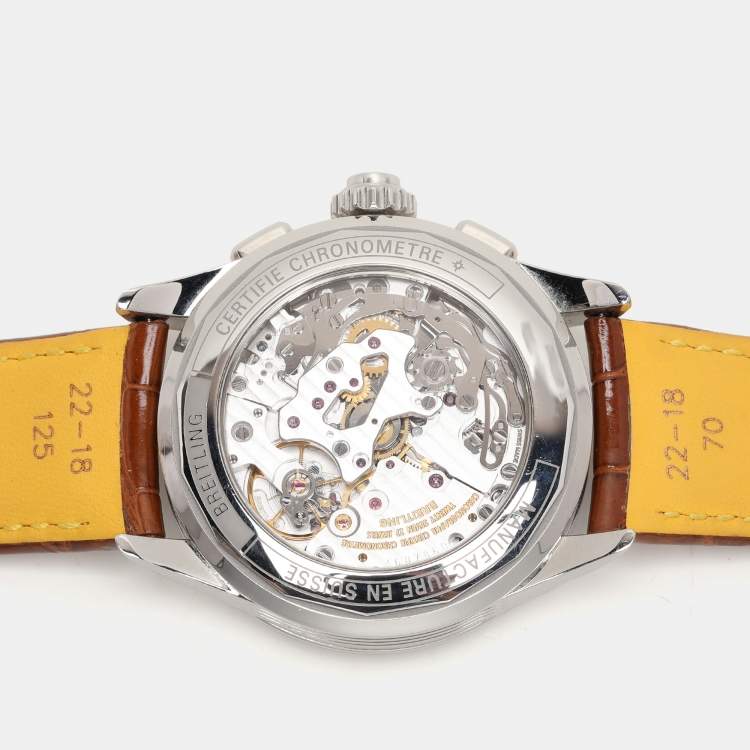 Pre Owned Breitling Blue Stainless Steel Leather Duograph AB1510171C1P1 Men's Wristwatch 42 mm