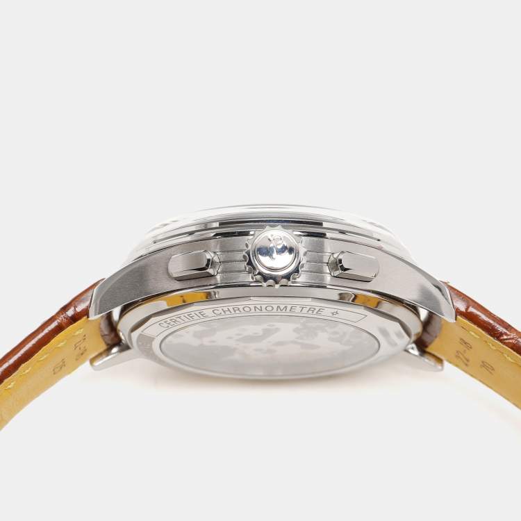 Pre Owned Breitling Blue Stainless Steel Leather Duograph AB1510171C1P1 Men's Wristwatch 42 mm