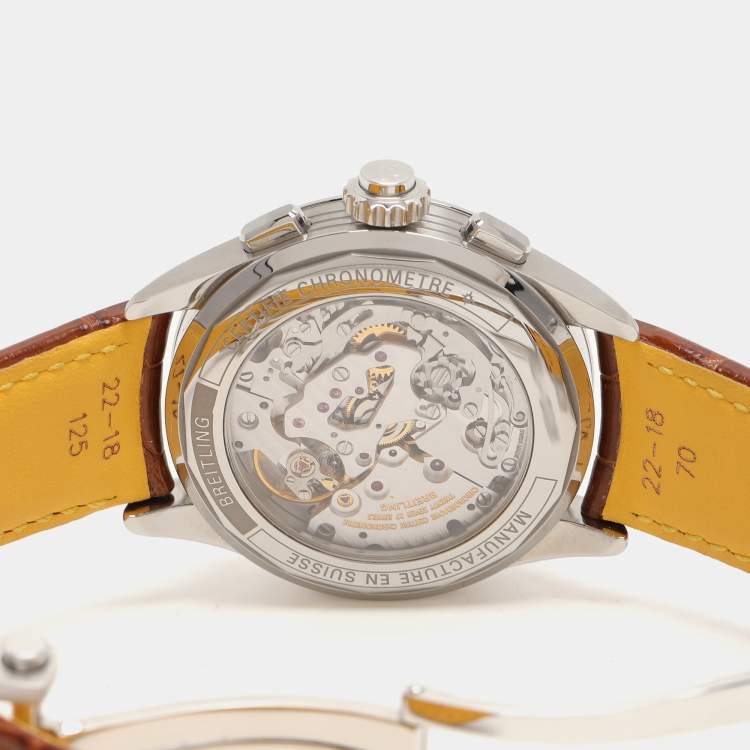 Pre Owned Breitling Blue Stainless Steel Leather Duograph AB1510171C1P1 Men's Wristwatch 42 mm