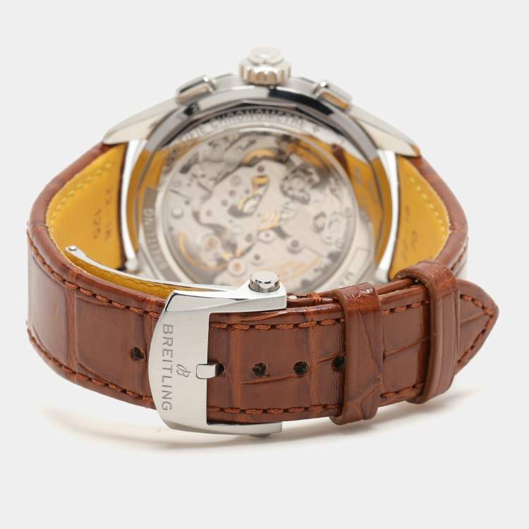 Pre Owned Breitling Blue Stainless Steel Leather Duograph AB1510171C1P1 Men's Wristwatch 42 mm