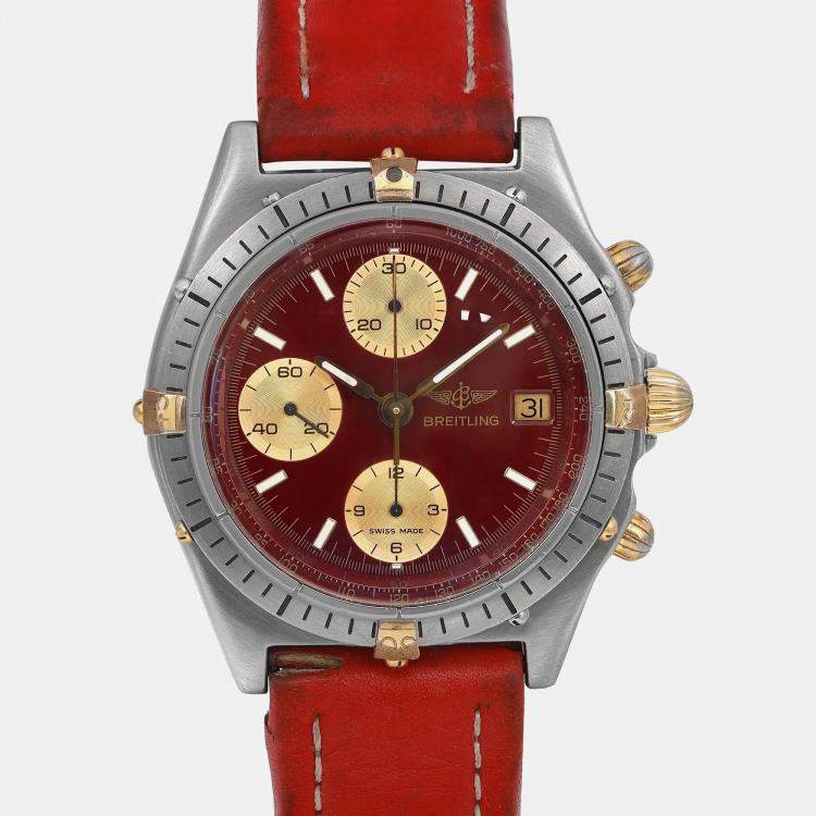Pre Owned Breitling Red Stainless Steel Chronomat  81950 Automatic  Men's Wristwatch 39mm