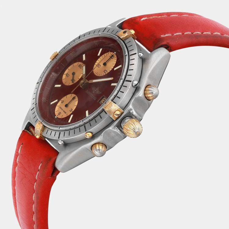 Pre Owned Breitling Red Stainless Steel Chronomat  81950 Automatic  Men's Wristwatch 39mm