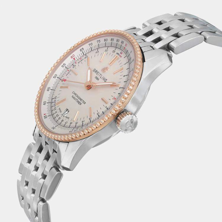 Pre Owned Breitling White 18K Gold Stainless Steel Navitimer U17325211G1A1 Automatic  Men's Wristwatch 38mm