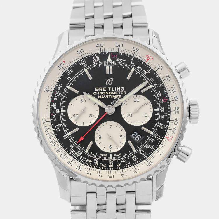 Pre Owned Breitling Black Stainless Steel Navitimer 1 AB0127211B1A1 Automatic Men's Wristwatch 46 mm