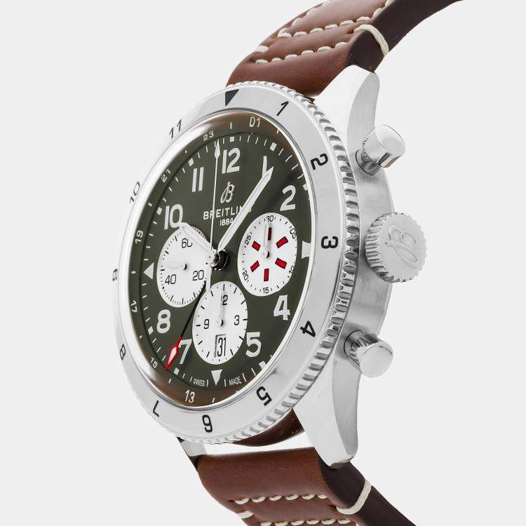 Pre Owned Breitling Super Avi B04 Chronograph GMT Curtiss Warhawk AB04452A1L1X1 Automatic Men's Wristwatch 46MM