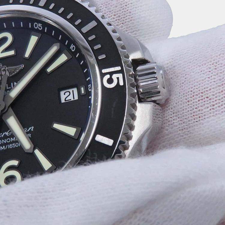 Pre Owned Breitling Black Stainless Steel Superocean A17366021B1A1 Automatic Men's Wristwatch 42 mm