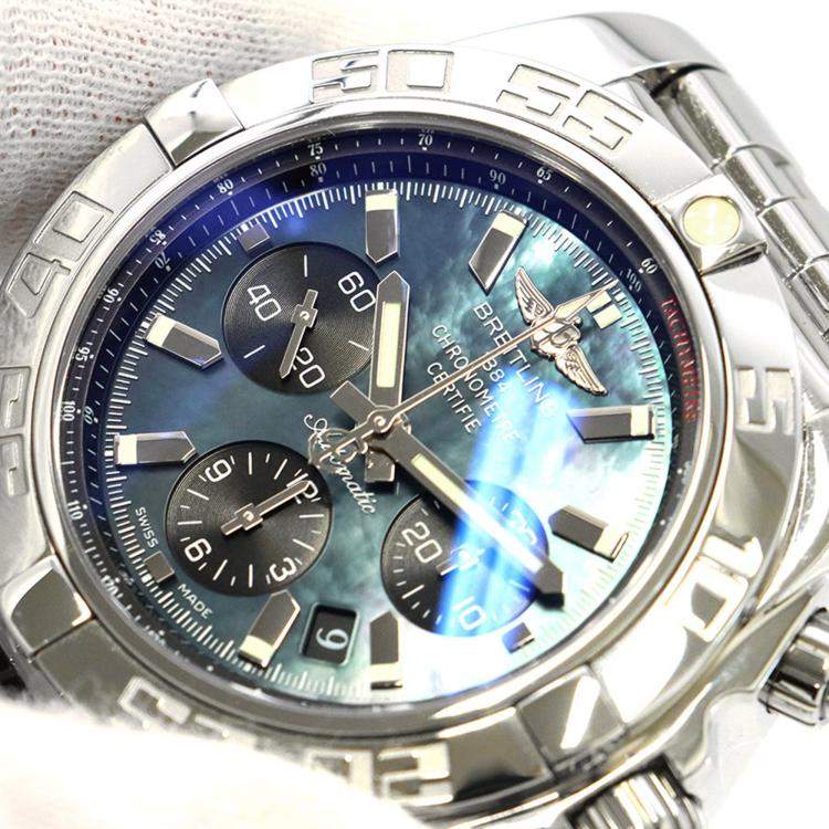 Pre Owned Breitling Black MOP Stainless Steel Chronomat AB01114K/BD34 Automatic Chronograph Men's Wristwatch 44 mm