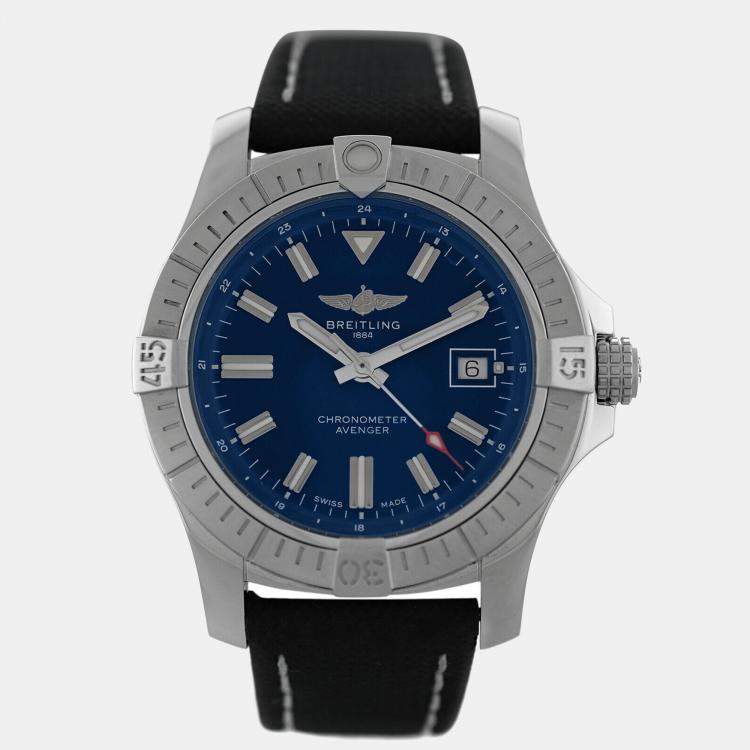 Pre Owned Breitling Blue Stainless Steel Avenger A17318 Automatic Men's Wristwatch 43 mm