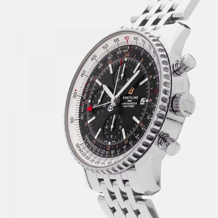 Pre Owned Breitling Navitimer Chronograph GMT A24322121B2A1 Automatic Stainless Steel Black Dial Men's Wristwatch 46mm