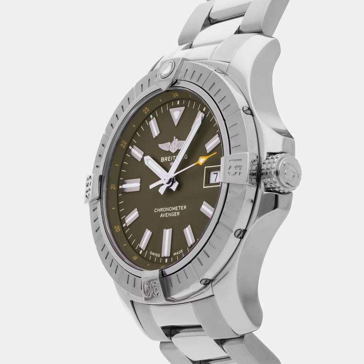 Pre Owned Breitling Avenger A17318101L1X1 Automatic Stainless Steel Green Dial Men's Wristwatch 45mm