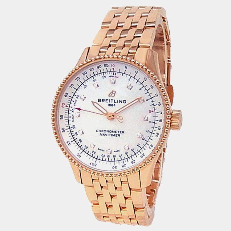 Pre Owned Breitling Navitimer A17395 Automatic MOP 18k Rose Gold Men's Wristwatch 35 mm