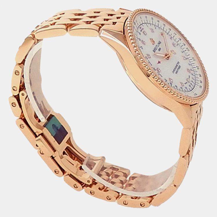 Pre Owned Breitling Navitimer A17395 Automatic MOP 18k Rose Gold Men's Wristwatch 35 mm