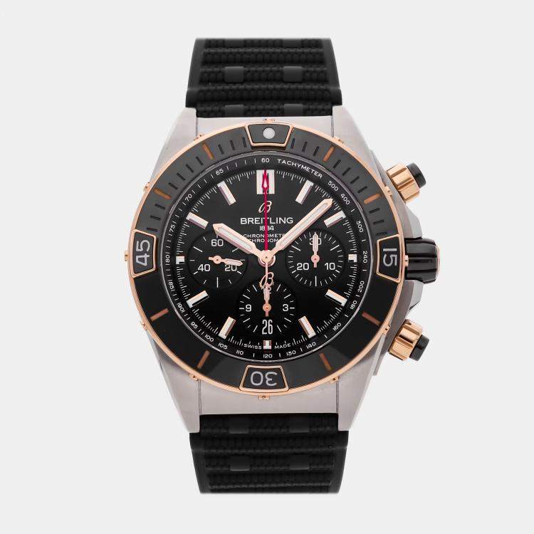 Pre Owned Breitling Super Chronomat B01 44 UB0136251B1S1 Automatic Black Stainless Steel & 18k Rose Gold Men’s Wristwatch 44mm