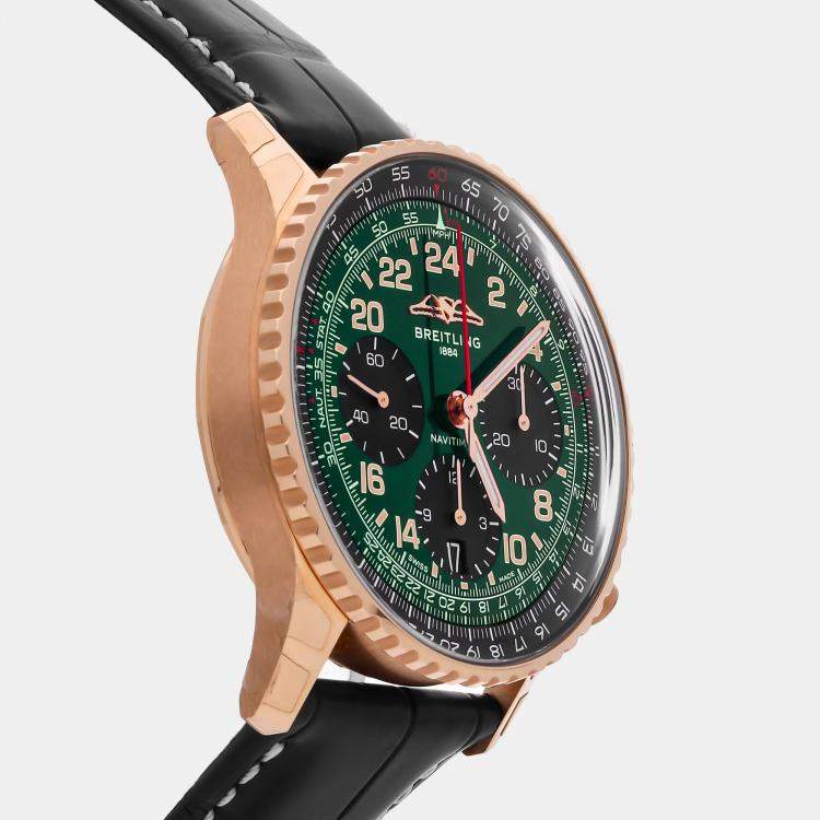 Pre Owned Breitling Navitimer RB12302A1L1P1 Automatic Green 18k Rose Gold Men’s Wristwatch 41mm