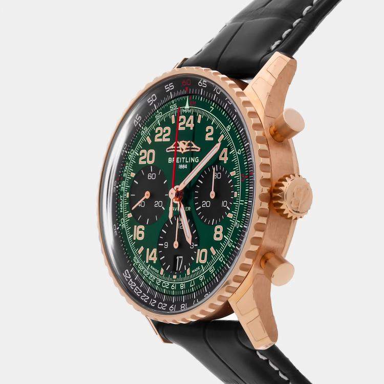 Pre Owned Breitling Navitimer RB12302A1L1P1 Automatic Green 18k Rose Gold Men’s Wristwatch 41mm