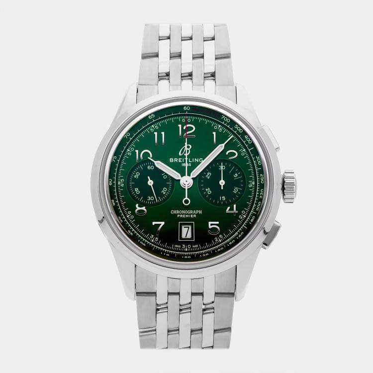 Pre Owned Breitling Premier B01 Chronograph AB0145371L1A1 Automatic Green Stainless Steel Men's Wristwatch 42mm