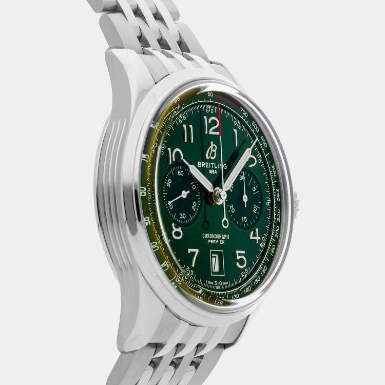 Pre Owned Breitling Premier B01 Chronograph AB0145371L1A1 Automatic Green Stainless Steel Men's Wristwatch 42mm