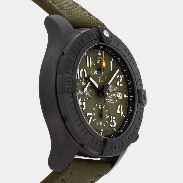 Pre Owned Breitling Avenger Chronograph Night Mission V13317101L1X2 Automatic Green Titanium Men’s Wristwatch 45mm