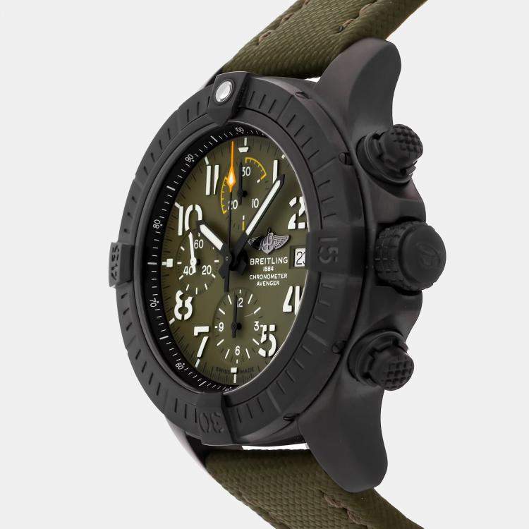 Pre Owned Breitling Avenger Chronograph Night Mission V13317101L1X2 Automatic Green Titanium Men’s Wristwatch 45mm