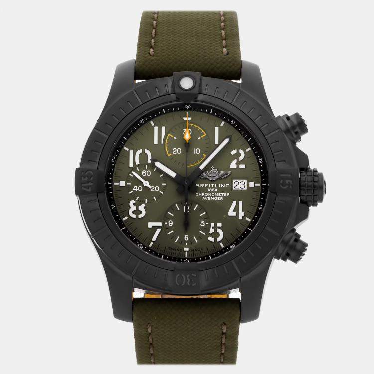Pre Owned Breitling Avenger Chronograph Night Mission V13317101L1X2 Automatic Green Titanium Men’s Wristwatch 45mm