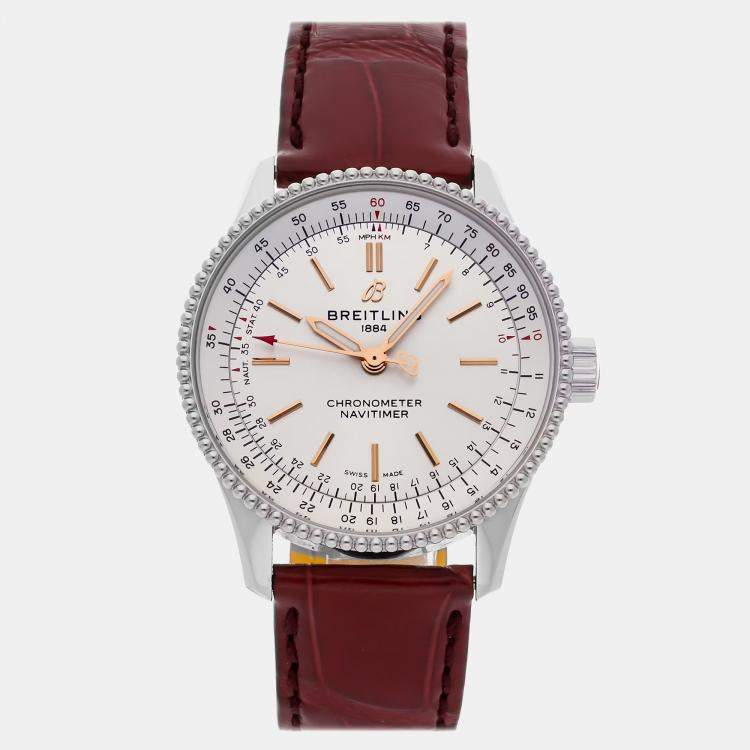 Pre Owned Breitling Navitimer A17395211A1P5 Automatic White MOP Stainless Steel Women’s Wristwatch 35 mm