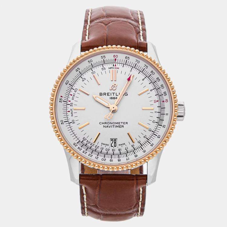 Pre Owned Breitling Navitimer U17325211G1P2 Automatic Silver Stainless Steel 18k Rose Gold Men’s Wristwatch 38 mm