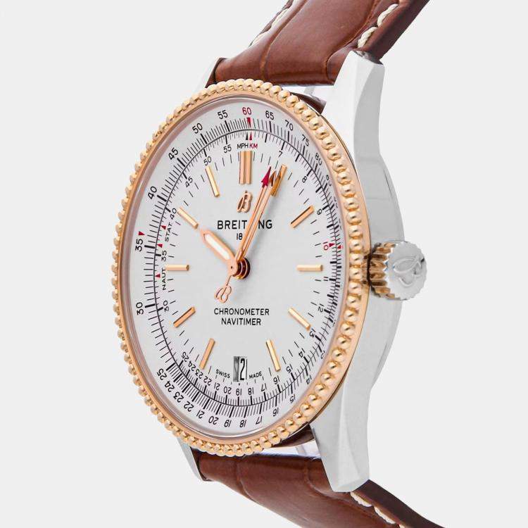 Pre Owned Breitling Navitimer U17325211G1P2 Automatic Silver Stainless Steel 18k Rose Gold Men’s Wristwatch 38 mm