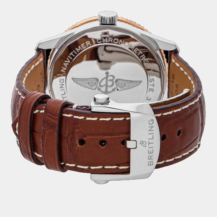 Pre Owned Breitling Navitimer U17325211G1P2 Automatic Silver Stainless Steel 18k Rose Gold Men’s Wristwatch 38 mm