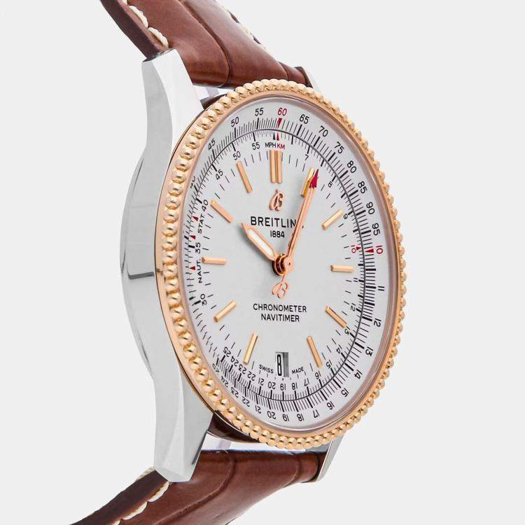 Pre Owned Breitling Navitimer U17325211G1P2 Automatic Silver Stainless Steel 18k Rose Gold Men’s Wristwatch 38 mm
