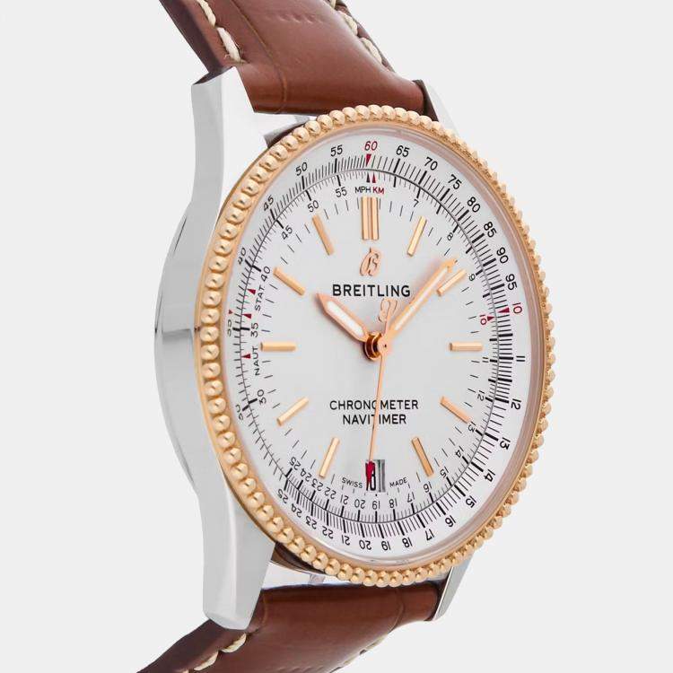 Pre Owned Breitling Navitimer U17325211G1P1 Automatic Silver Stainless Steel 18k Rose Gold Men’s Wristwatch 38 mm