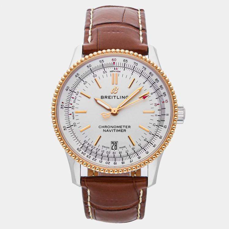 Pre Owned Breitling Navitimer U17325211G1P1 Automatic Silver Stainless Steel 18k Rose Gold Men’s Wristwatch 38 mm