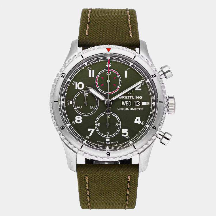 Pre Owned Breitling Aviator 8 A133161A1L1X1 Automatic Green Stainless Steel Men’s Wristwatch 43 mm