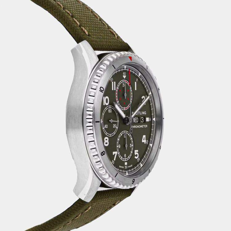 Pre Owned Breitling Aviator 8 A133161A1L1X1 Automatic Green Stainless Steel Men’s Wristwatch 43 mm