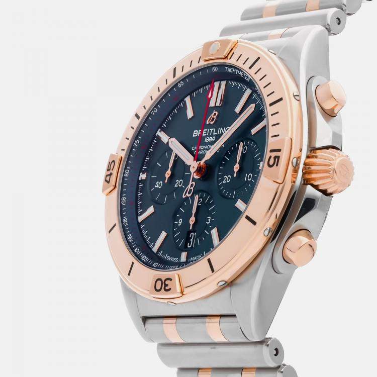 Pre Owned Breitling Chronomat UB0134101C1U1 Automatic Blue Stainless Steel 18k Rose Gold Men’s Wristwatch 42 mm