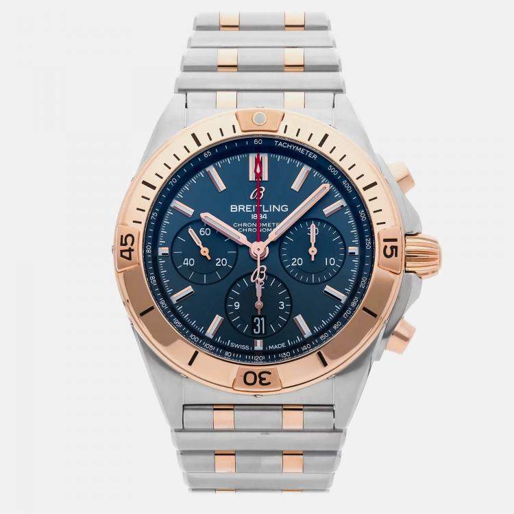 Pre Owned Breitling Chronomat UB0134101C1U1 Automatic Blue Stainless Steel 18k Rose Gold Men’s Wristwatch 42 mm