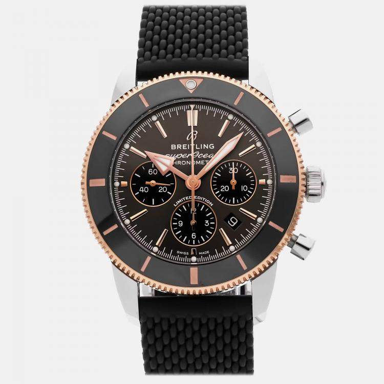 Pre Owned Breitling Superocean Heritage UB01621A1M1S1 Automatic Black Stainless Steel 18k Rose Gold Men’s Wristwatch 44 mm