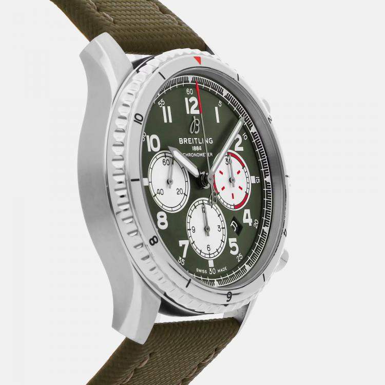Pre Owned Breitling Aviator 8 AB01192A1L1X1 Automatic Green Stainless Steel Men’s Wristwatch 43 mm