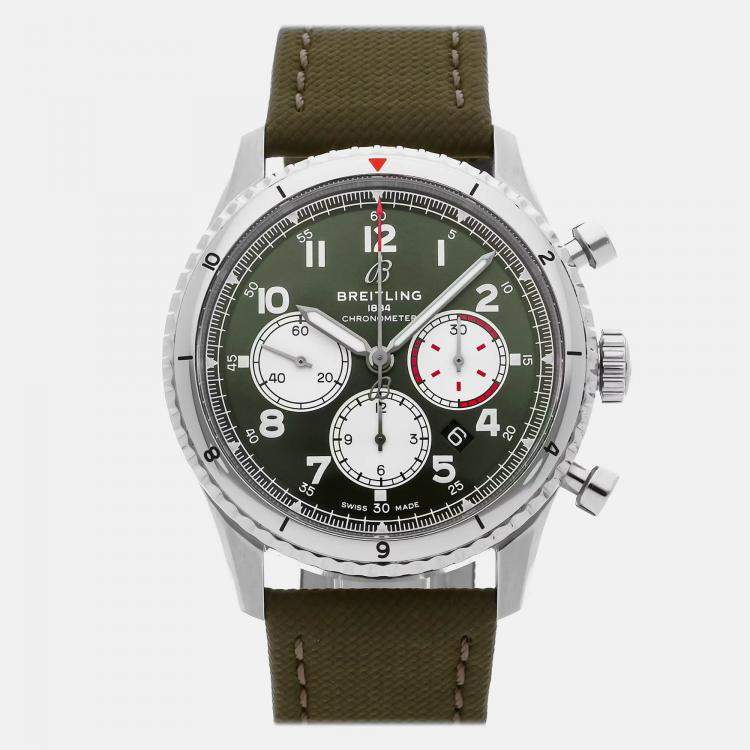 Pre Owned Breitling Aviator 8 AB01192A1L1X1 Automatic Green Stainless Steel Men’s Wristwatch 43 mm