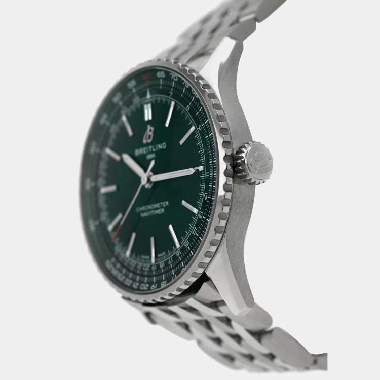 Pre Owned Breitling Navitimer A17329 Automatic Green Stainless Steel Men's Wristwatch 41 mm