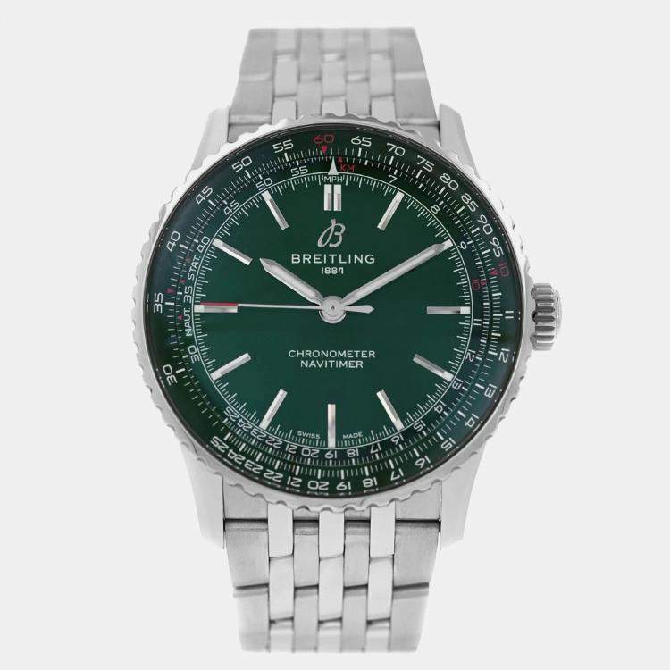 Pre Owned Breitling Navitimer A17329 Automatic Green Stainless Steel Men's Wristwatch 41 mm