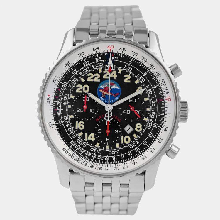 Pre Owned Breitling Navitimer Cosmonaute Porco Rosso A22322 Automatic Black Stainless Steel Men's Wristwatch 41 mm
