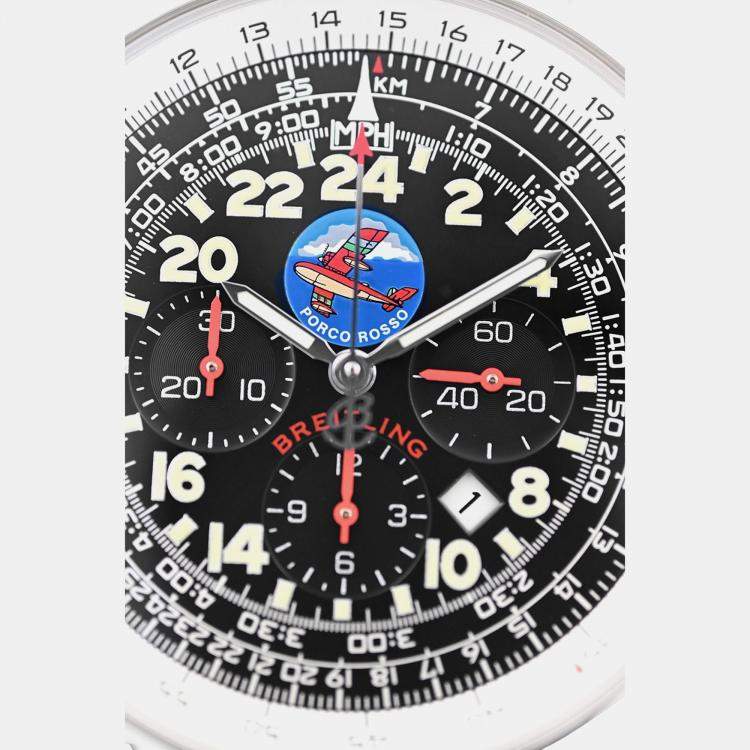 Pre Owned Breitling Navitimer Cosmonaute Porco Rosso A22322 Automatic Black Stainless Steel Men's Wristwatch 41 mm