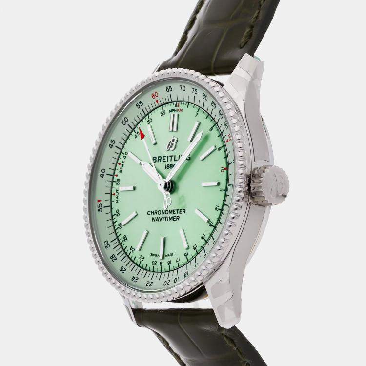 Pre Owned Pre-Owned Breitling Navitimer A17395361L1P1 Green Automatic Stainless Steel Men's wristwatch 35 mm 