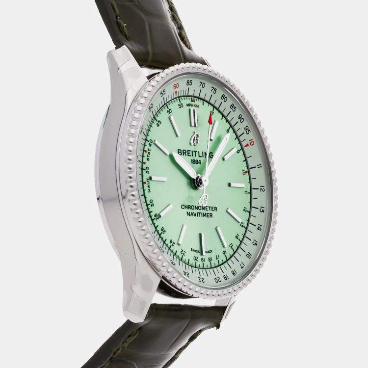 Pre Owned Pre-Owned Breitling Navitimer A17395361L1P1 Green Automatic Stainless Steel Men's wristwatch 35 mm 