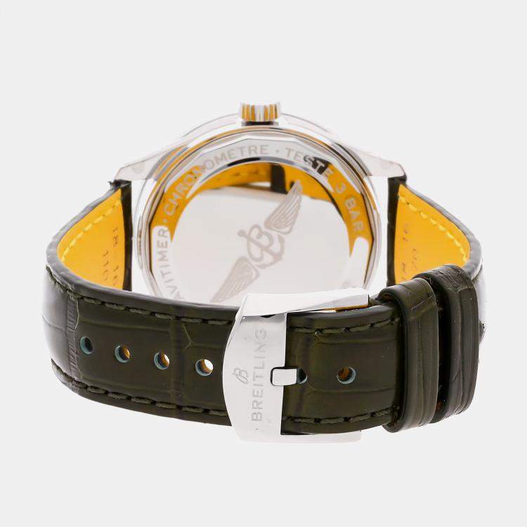 Pre Owned Pre-Owned Breitling Navitimer A17395361L1P1 Green Automatic Stainless Steel Men's wristwatch 35 mm 