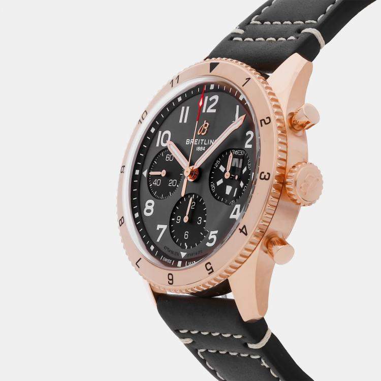 Pre Owned Breitling Classic Avi P-51 Mustang R233801A1B1X1 Automatic Chronograph Gray Dial 18k Rose Gold Men's Wristwatch 42mm