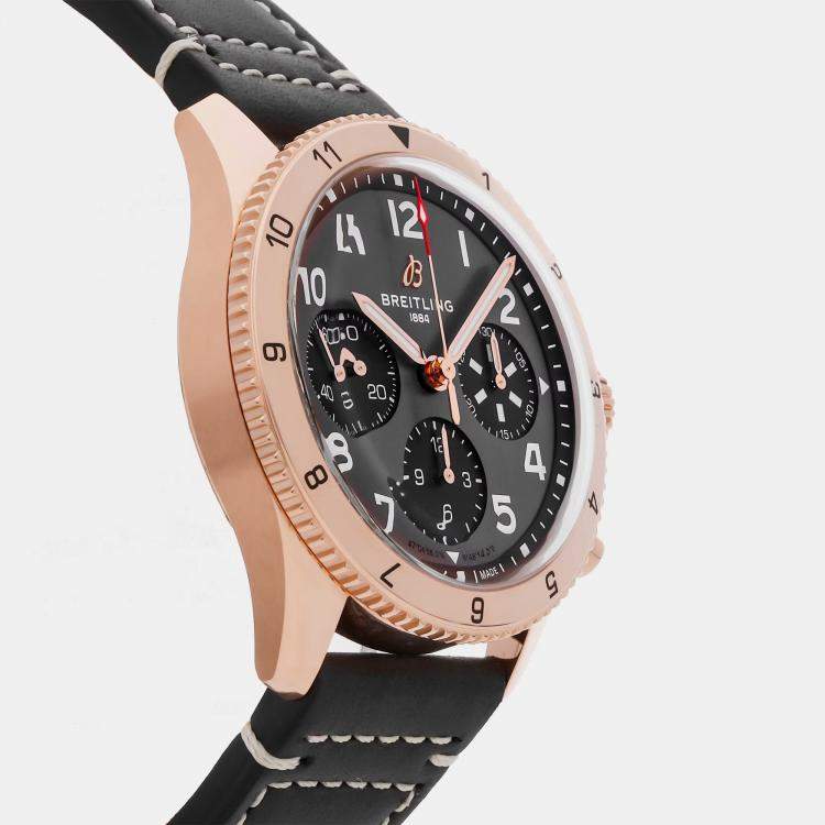 Pre Owned Breitling Classic Avi P-51 Mustang R233801A1B1X1 Automatic Chronograph Gray Dial 18k Rose Gold Men's Wristwatch 42mm