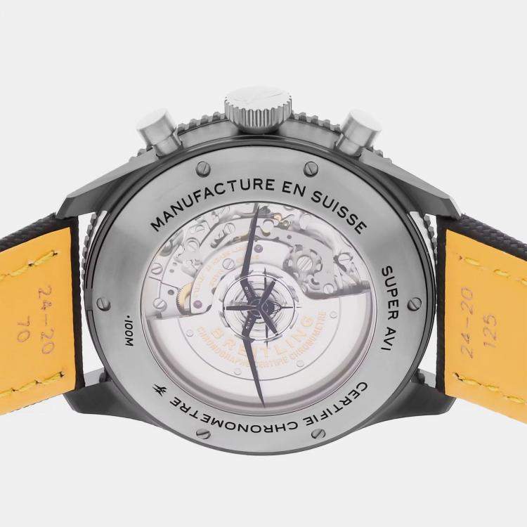 مملوكة مسبقًا Breitling Classic Avi B04 GMT Tribute SB04452A1C1X1 Automatic Chronograph Blue Dial Ceramic Men's Wristwatch 46mm