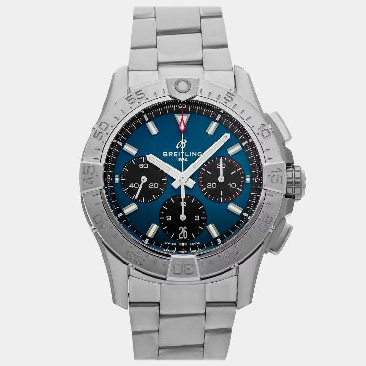 مملوكة مسبقًا Breitling Avenger B01 AB0146101C1A1 Automatic Chronograph Blue Dial Stainless Steel Men's Wristwatch 42mm