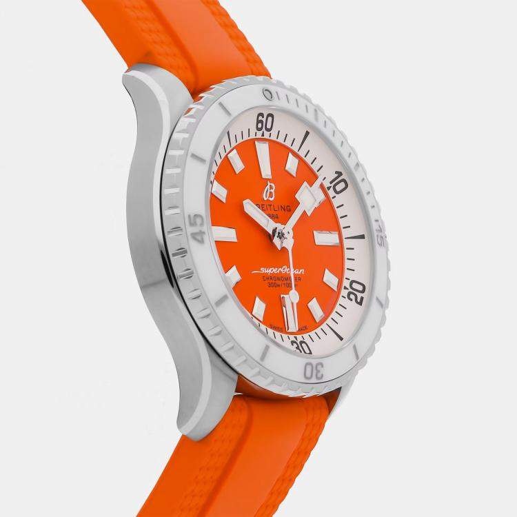 Pre Owned Breitling Superocean A17377211O1S1 Automatic Orange Dial Stainless Steel Men's Wristwatch 36mm